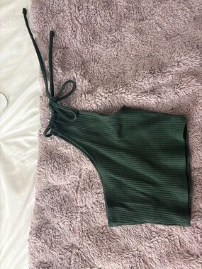 aerie Dark Green Ribbed 1 strap Crop Tank
